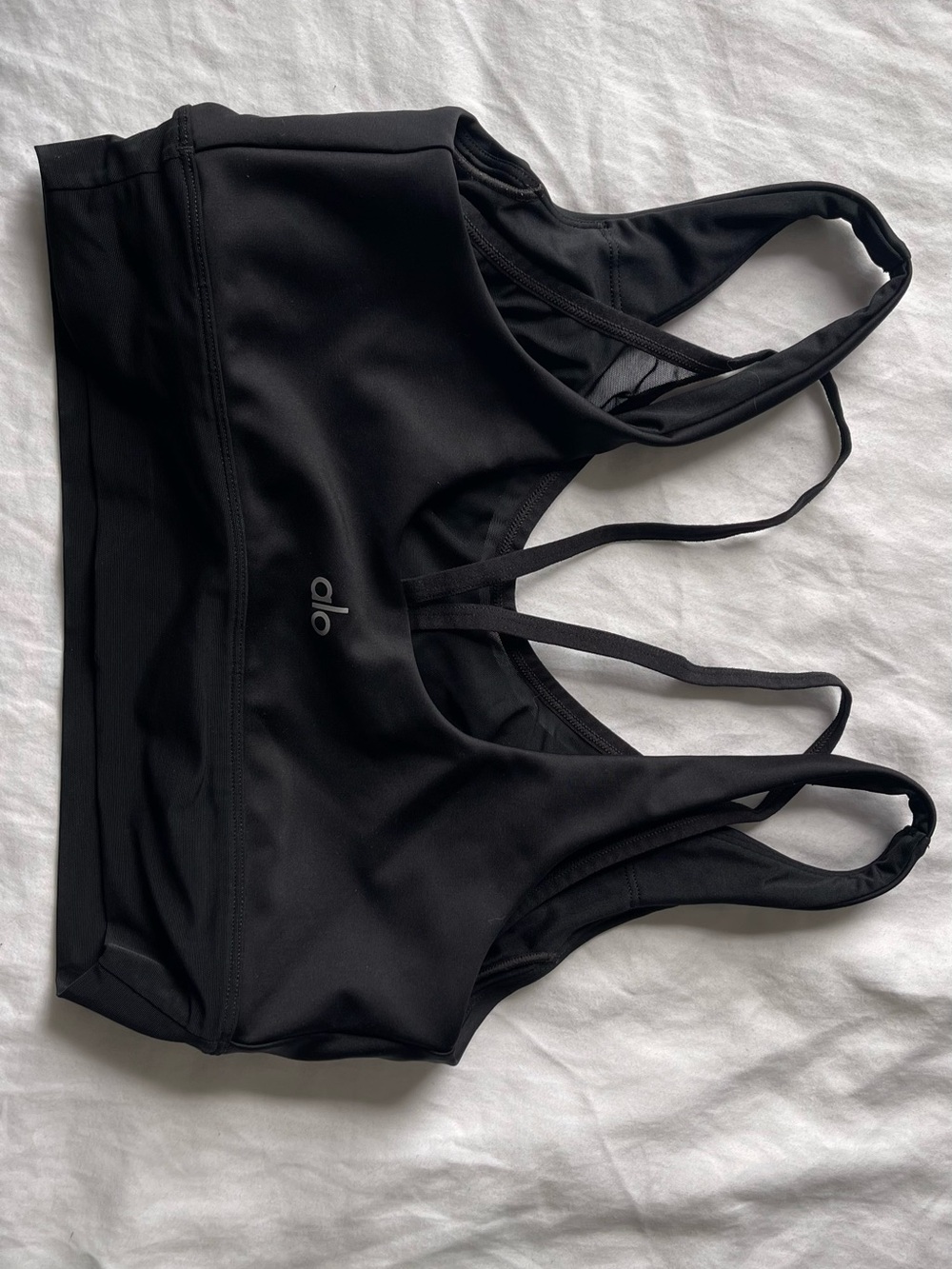ALO Yoga Black Strappy Layered Mesh Sports Bra